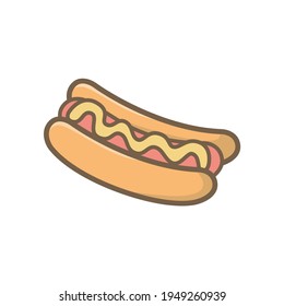 Hotdog. Vector isolated flat illustration fast food for poster, menus, brochure, web and icon fastfood. Hot Dog with Ketchup and Mustard Vector Illustration. Hotdog Icon Flat