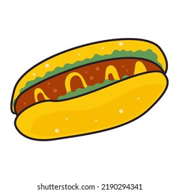 Hotdog. Vector Isolated Flat Illustration Fast Food For Poster, Menus, Brochure, Web And Icon Fastfood.