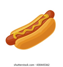 Hotdog. Vector isolated flat illustration fast food for poster, menus, brochure, web and icon fastfood.