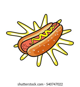 Hotdog. Vector isolated flat illustration fast food for poster, menus, brochure, web and icon fastfood.