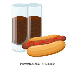 Hotdog. Vector isolated flat illustration fast food for poster, menus, brochure, web and icon fastfood. . Web site page and mobile app design vector element