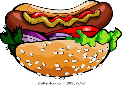 Hotdog. Ilustración vectorial aislada de comida rápida para afiches, menús, folletos, web y comida rápida de iconos.