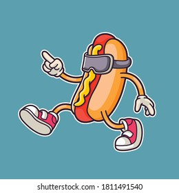 Hotdogs Cartoon Mascot Sticker Vector