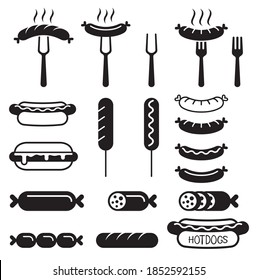 Hotdogs icons set vector illustrations.