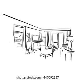 Hote Suite Vector Outline Sketch, hand drawn Image