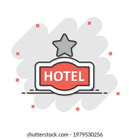 Hotel 1 star sign icon in comic style. Inn cartoon vector illustration on white isolated background. Hostel room information splash effect business concept.