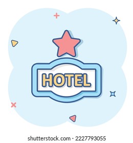 Hotel 1 star sign icon in comic style. Inn cartoon vector illustration on white isolated background. Hostel room information splash effect business concept.