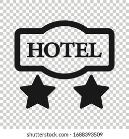 Hotel 2 stars sign icon in flat style. Inn vector illustration on white isolated background. Hostel room information business concept.