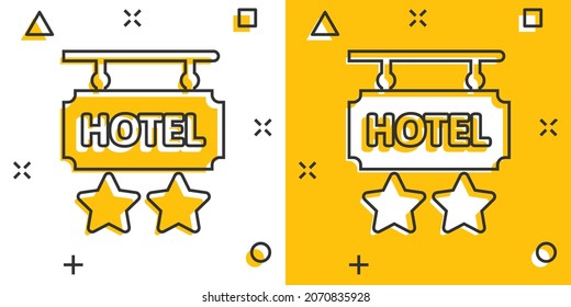 Hotel 2 stars sign icon in comic style. Inn cartoon vector illustration on white isolated background. Hostel room information splash effect business concept.