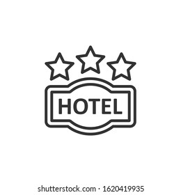 Hotel 3 stars sign icon in flat style. Inn vector illustration on white isolated background. Hostel room information business concept.