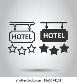 Hotel 3 stars sign icon in flat style. Inn vector illustration on white isolated background. Hostel room information business concept.