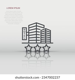 Hotel 3 stars sign icon in flat style. Inn building vector illustration on white isolated background. Hostel room business concept.