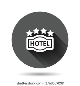 Hotel 4 stars sign icon in flat style. Inn vector illustration on black round background with long shadow effect. Hostel room information circle button business concept.