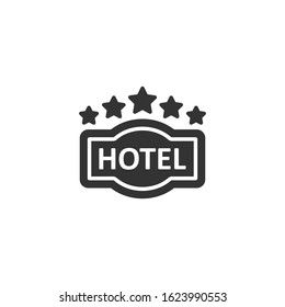 Hotel 5 stars sign icon in flat style. Inn vector illustration on white isolated background. Hostel room information business concept.