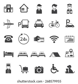 Hotel Accommodation Amenities Services Icons Set A Mono Color