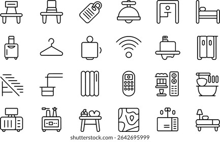 Hotel and accommodation facilities line icon set modern minimalist design