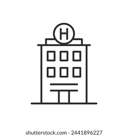 Hotel accommodation icon for web, mobile, promo, fits hospitality, tourism, vacation themes. Single outline, vector illustration.