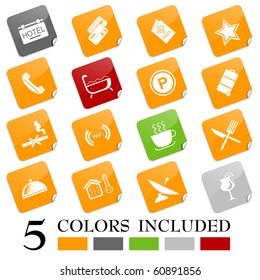 Hotel and accommodation icons. EPS includes each icon in 5 colors.