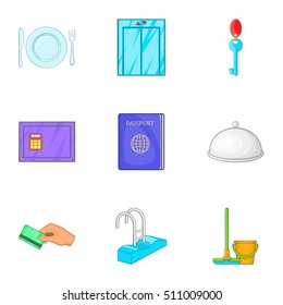 Hotel accommodation icons set. Cartoon illustration of 9 hotel accommodation vector icons for web