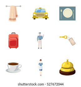 Hotel accommodation icons set. Cartoon illustration of 9 hotel accommodation vector icons for web