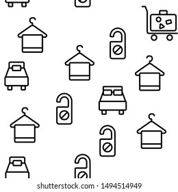 Hotel Accommodation, Room Amenities Vector Seamless Pattern Thin Line Illustration