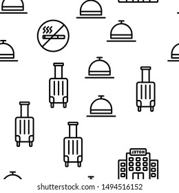 Hotel Accommodation, Room Amenities Vector Seamless Pattern Thin Line Illustration