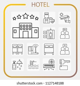 hotel, accommodation, travel, line icon, illustration