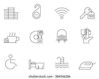 Hotel & accomodation icons in thin outlines. 