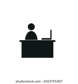  hotel administrator icon, reception desk, flat vector illustration highlighted on a white background