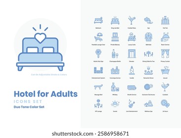 Hotel for Adults vector icons set stock illustration