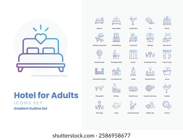 Hotel for Adults vector icons set stock illustration