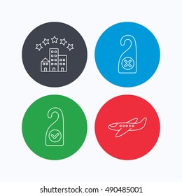 Hotel, airplane and clean room icons.