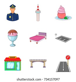 Hotel in airport icons set. Cartoon set of 9 hotel in airport vector icons for web isolated on white background