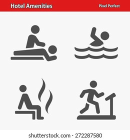 Hotel Amenities Icons. Professional, pixel perfect icons optimized for both large and small resolutions. EPS 8 format.