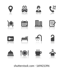 Hotel and Hotel Amenities Services Icons with White Background