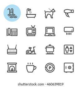 Hotel and Hotel Amenities Services icons with White Background
