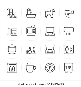 Hotel and Hotel Amenities Services icons with White Background