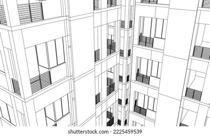 hotel apartment building façade perspective 3d illustration vector eps10