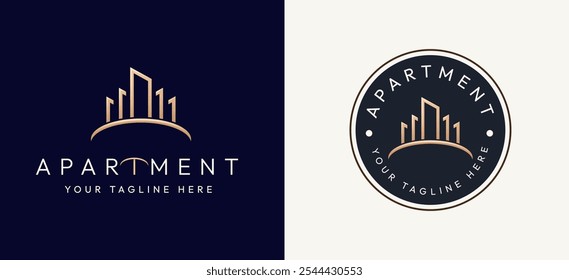 Hotel Apartamento Edifício Imobiliário Construção Logo Design Inspiração. Símbolo arquitetônico elegante para identidade de negócios de hotel, imobiliário e construção. Ilustração do vetor do edifício do hotel.