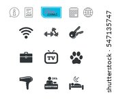 Hotel, apartment service icons. Wi-fi internet. Reception, pets allowed and hairdryer symbols. Report document, calendar and information web icons. Vector
