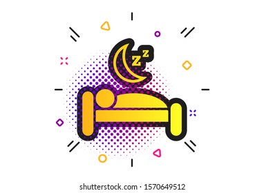 Hotel apartment sign icon. Halftone dots pattern. Travel rest place. Sleeper symbol. Classic flat rest icon. Vector