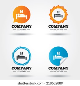 Hotel apartment sign icon. Travel rest place. Sleeper symbol. Business abstract circle logos. Icon in speech bubble, wreath. Vector