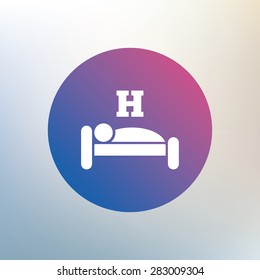 Hotel apartment sign icon. Travel rest place. Sleeper symbol. Icon on blurred background. Vector