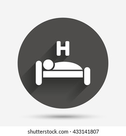 Hotel apartment sign icon. Travel rest place. Sleeper symbol. Circle flat button with shadow. Vector