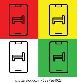 Icono del vector de la aplicación del hotel, estilo de esquema, aislado en fondo blanco.