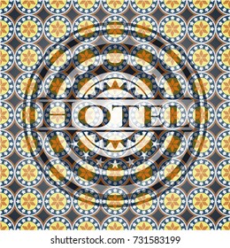 Hotel arabic badge background. Arabesque decoration.