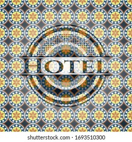 Hotel arabic emblem background. Arabesque decoration.
