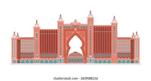 hotel atlantis dubai. flat style vector illustration stock