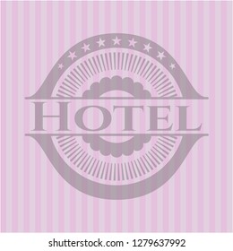 Hotel badge with pink background