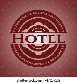 Hotel badge with red background
